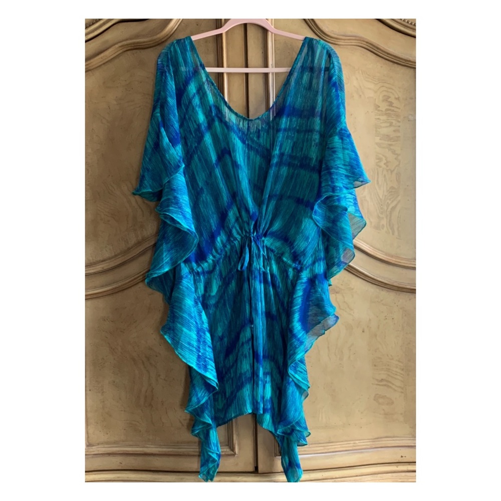 Mini summer beach dress coverups 1X blue and green